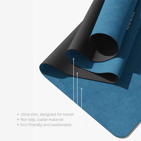 turquoise travel yoga mat with specifications